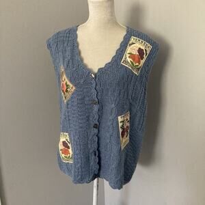 Vintage 90s Cambridge knit vest cottage core gardening seed floral patchwork M